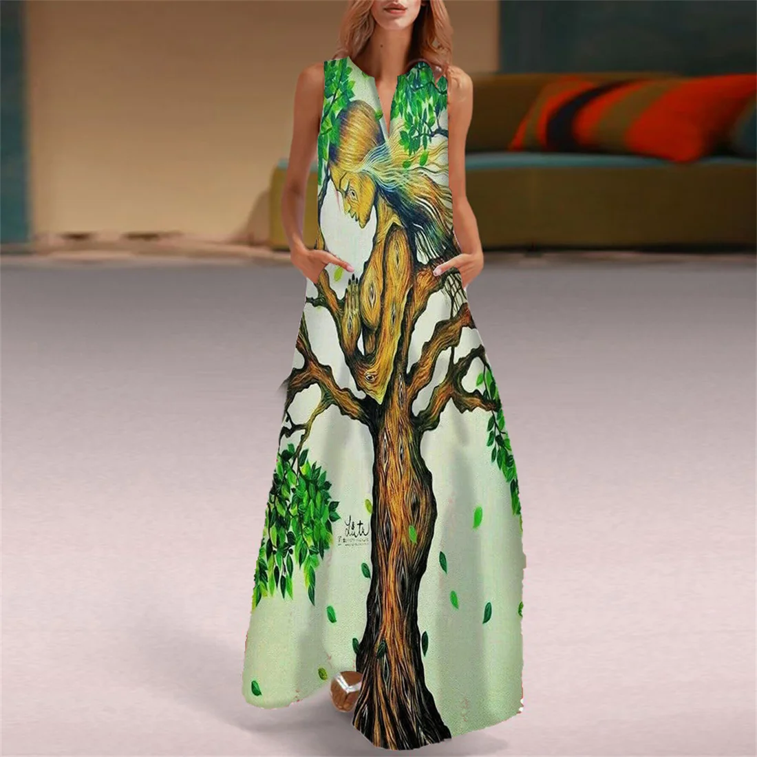 

High Quality V Neck Slim Fit Elegant Ladies V Neck Sleeveless Plus Size Dress Floral Butterfly Cute Cat Fashion Party Dress 2022