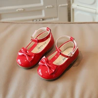 red bow leather shoes for girls round head glossy2022 summer new kids all match cute princess show shoes for party wedding shows