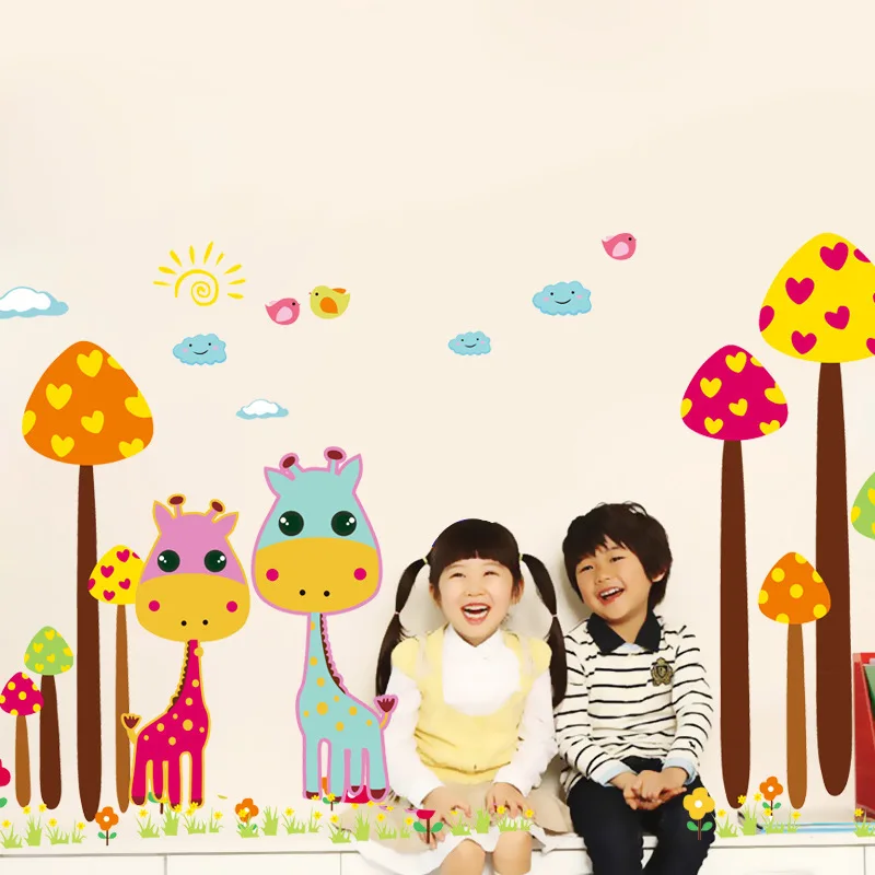 

Cartoon Giraffe Wall Stickers for Children's Kids Room Living Room Decoration Animal Wallpapers Self Adhesive Wall Posters