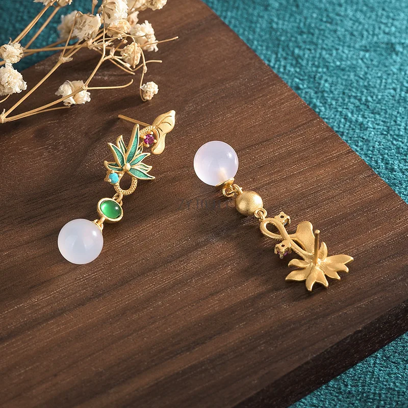 Изысканные серьги-гвоздики с имитацией нефрита модные массивные серьги цветком