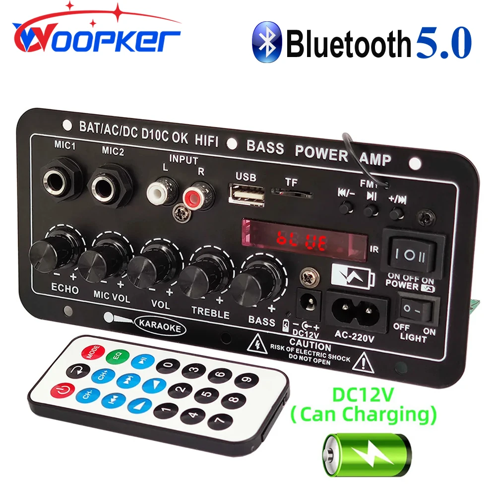 Плата усиления мощности Wookper D10C BT 5 0 двойной микрофон сабвуфер аккумуляторная