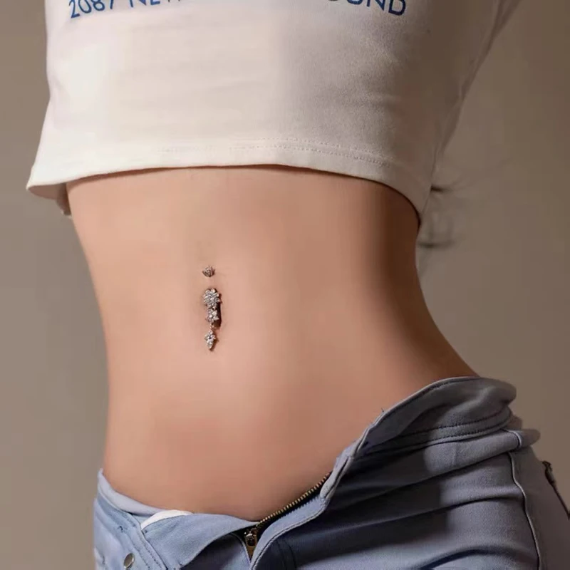 Navel Piercing Silver 925 Sun Flower Snowflake Dangle Belly Bar Body Jewelry Decoration Sterling Long 6 8 10 12MM Fine |