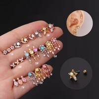 1pair korean color zircon star earrings for women 2021 trend jewelry ear cuffs stainless steel piercing stud earrings for teens