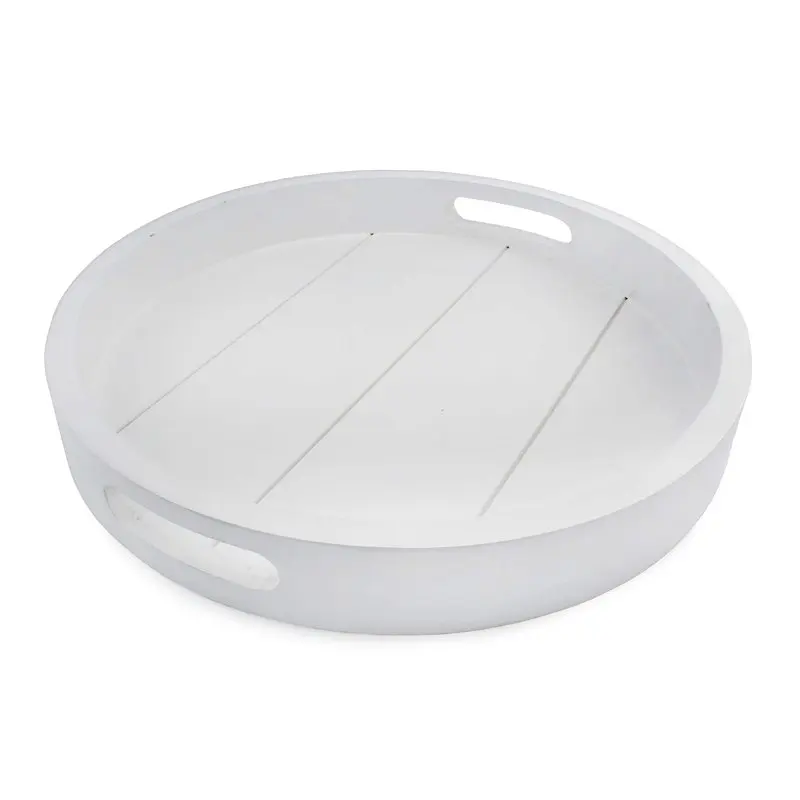 

Rustic Round Shiplap Tray (17-Inch); Farmhouse Wood Tray with Handles