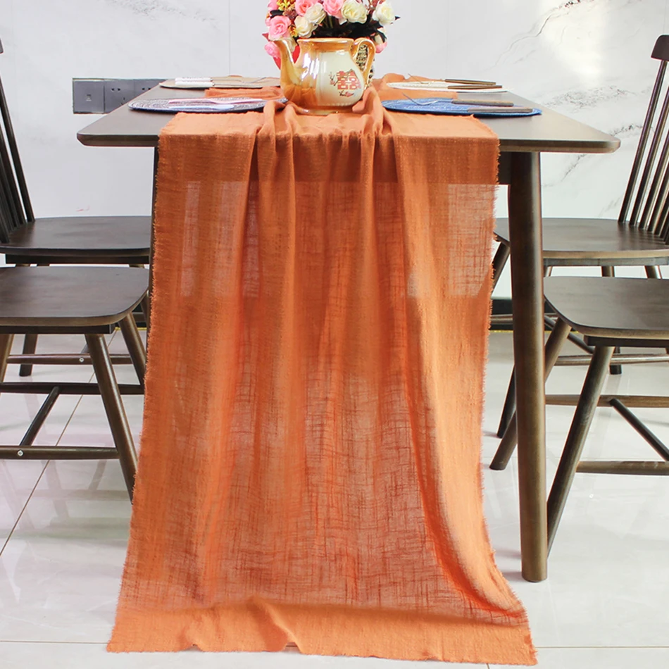 

Dinner Table Runners Gauze Cotton Fabric Handmade Accessories for Rustic Country Boho Beach Wedding Easter Ramadan Decoration