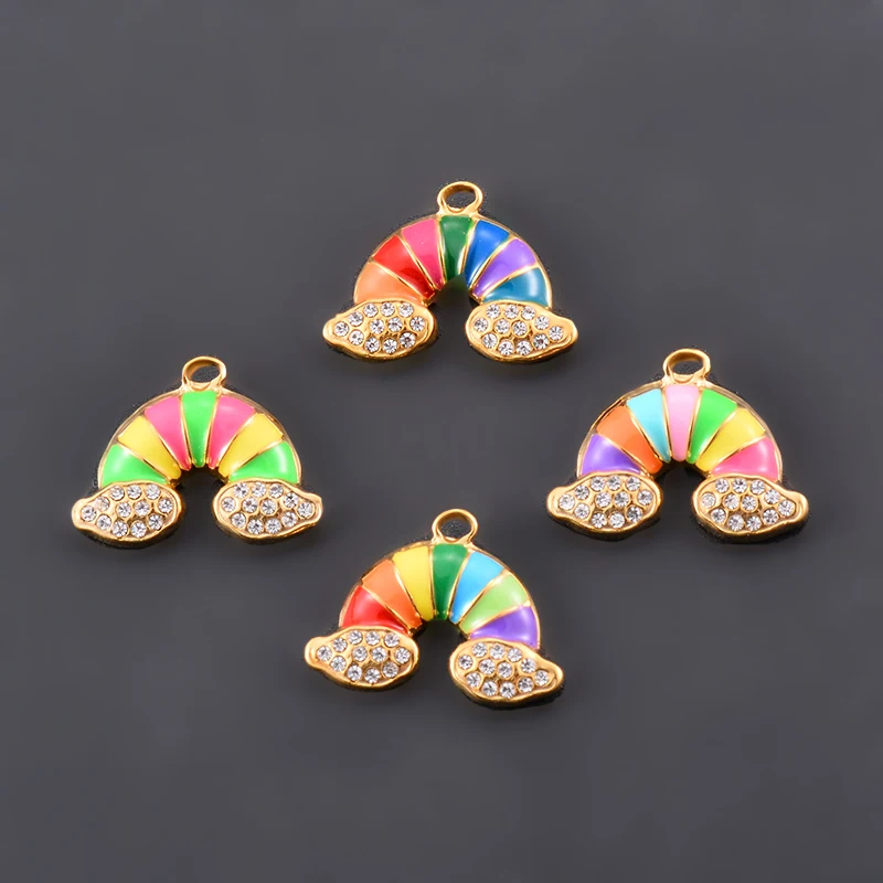 

2Pcs/Lot Stainless Steel Enamel Rainbow Charm For DIY Necklace Earrings Bracelet Jewelry Making Accessories