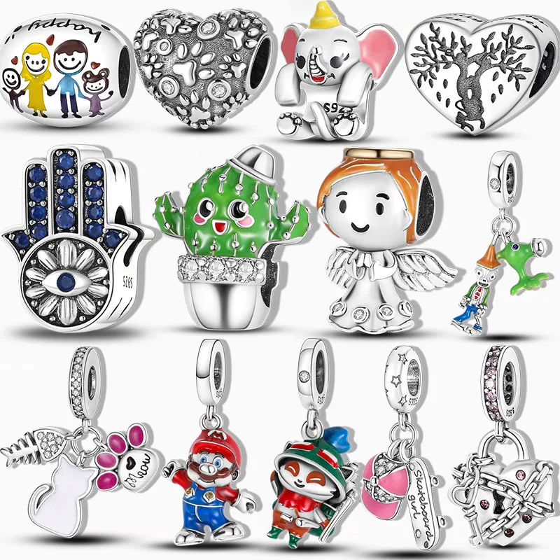

925 HOT SALE Silver Color Zircon Animal Heart Charms Beads Fit Original Pandora Bracelet Pendant Beads Necklace DIY Jewelry 2022