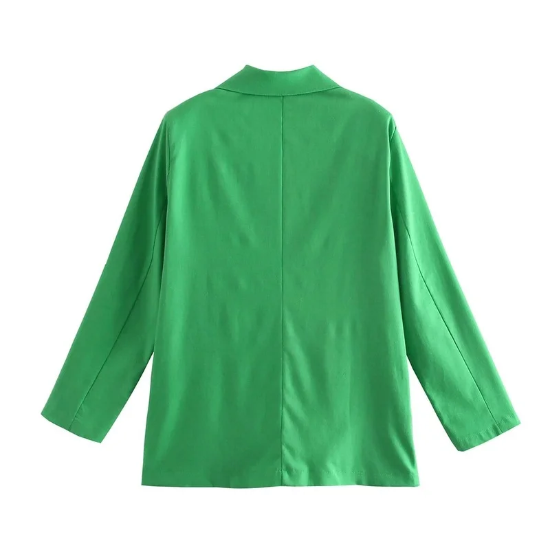 New Summer Women's Green Loose Thin Linen Suit Single-breasted Pocket Long-sleeved Suit Jacket Sexy Street Casual British Style