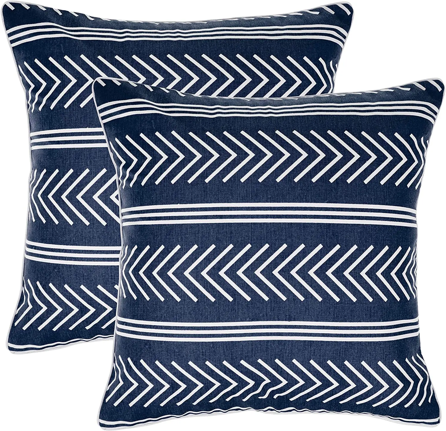 

Decorative Square Printed Throw Pillow Covers Set Cushion Cases Pillowcases 100% Cotton (45 x 45 cm; Navy) Pack of 2