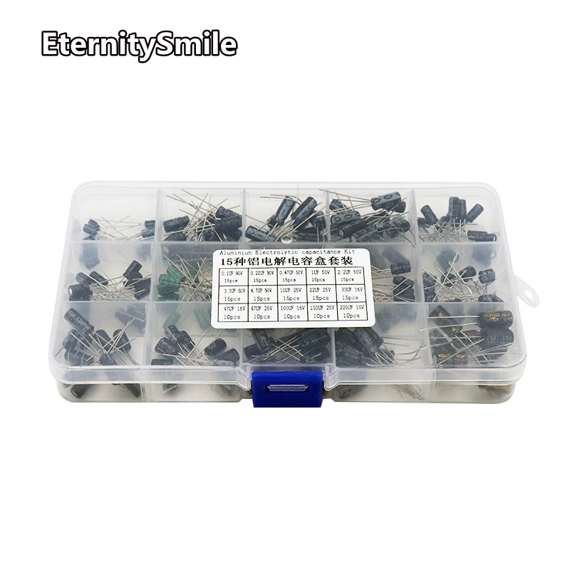 200Pcs/lot 0.1UF-220UF 15Values Aluminum Electrolytic Capacitors 10-50V Mix Capacitor Assorted Kit And Storage Box - купить по