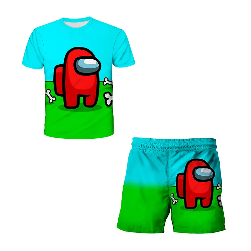 

Летний новый комплект детской одежды из двух предметов: топ с принтом Impostor и шорты для мальчиков и девочек