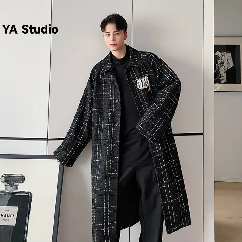 

[YA Studio] 2023 Autumn Winter New Knitting Process Long Small Fragrance Coat Men's Fashion Knee Coat Korean Version
