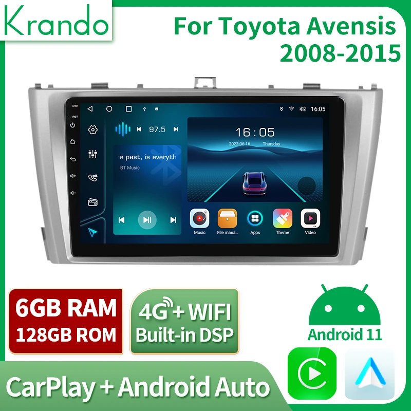 

Автомобильная навигация Krando Android 11,0 для Toyota Avensis 2008-2015 GPS DVD мультимедийный видеоплеер сенсорный экран