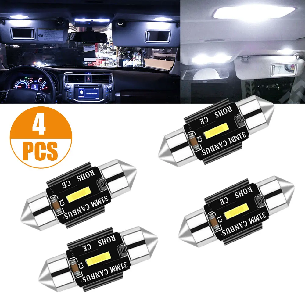 

4Pcs 31MM 12V LED Car Bulb Interior Reading Dome Map Trunk License Plate Lamp 6000K White Free Error Universal Car Accessories