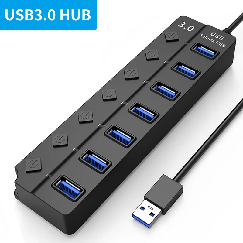 

Адаптер-концентратор usb-хаб 3,0 2,0, высокоскоростная розетка-расширитель с несколькими портами 4/7 и выключателем для Macbook, компьютерные аксесс...