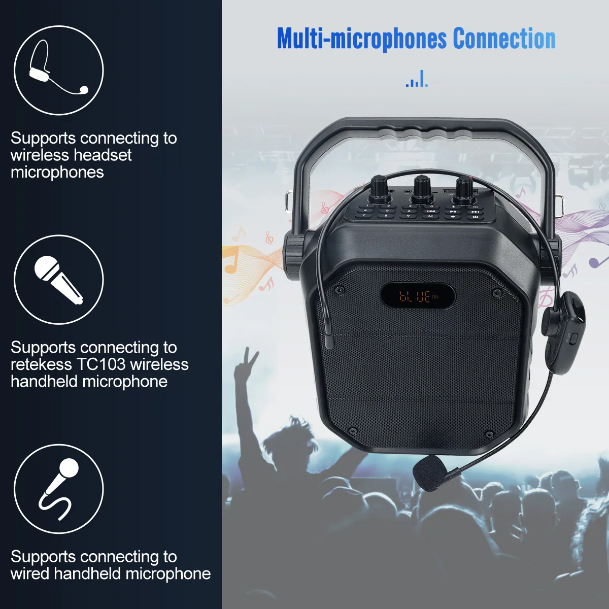 Фото Портативная беспроводная акустическая система RETEKESS TC102 с Bluetooth fm-радио микрофоном 30 Вт поддержка TF AUX USB для преподавания речи №4