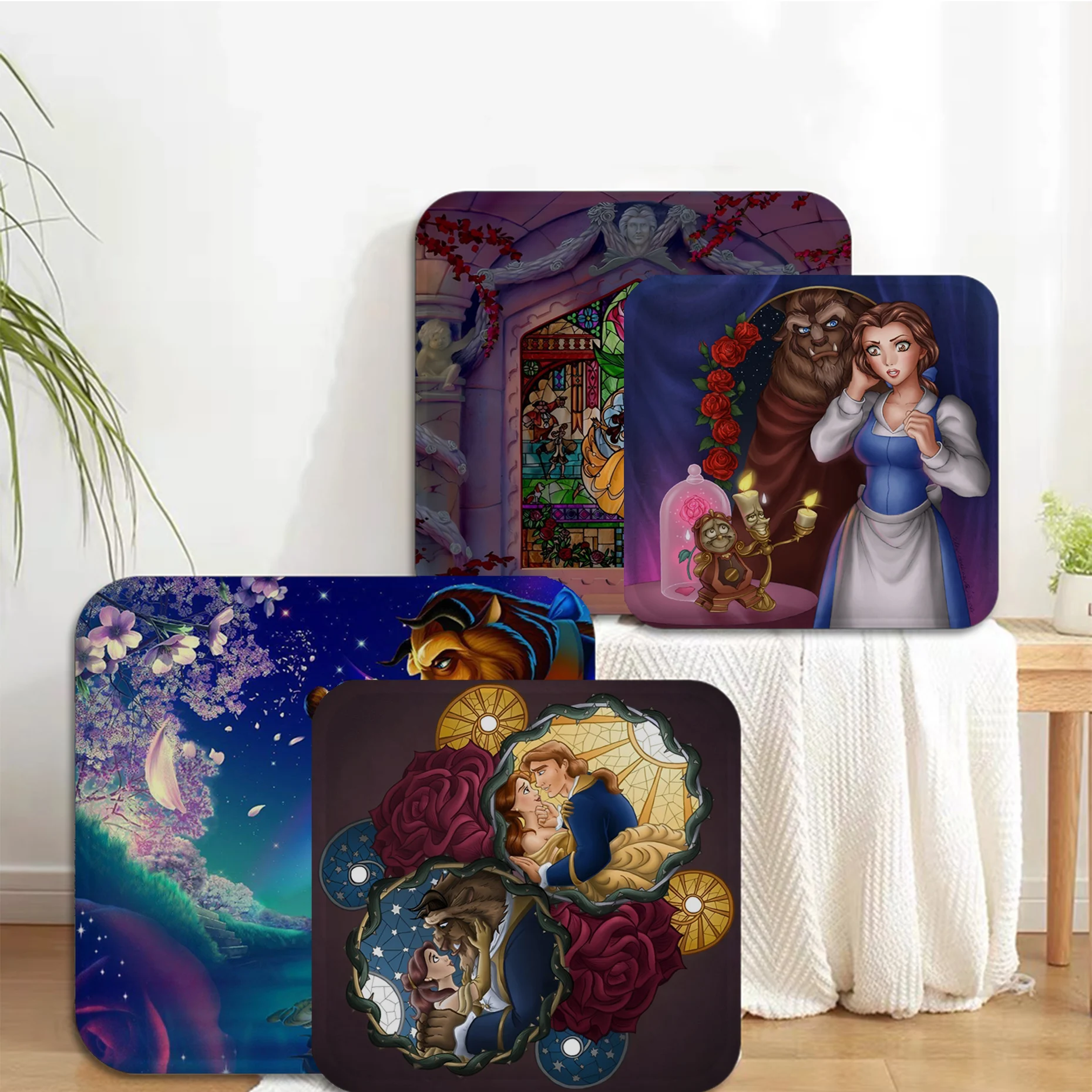 

Disney Beauty And The Beast Art Dining Chair Cushion Circular Decoration Seat For Office Desk Chair Mat Pad