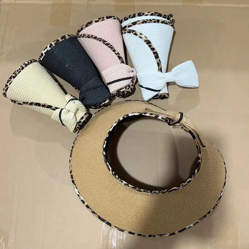 Шляпа женская Соломенная с леопардовым принтом складная Панама от солнца модная