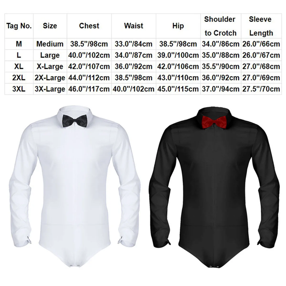 TiaoBug Men Long Sleeve Zipper Solid Color Latin Modern Dance Shirt with Bowtie Romper Shirt Sexy Male Lyrical Dance Costumes