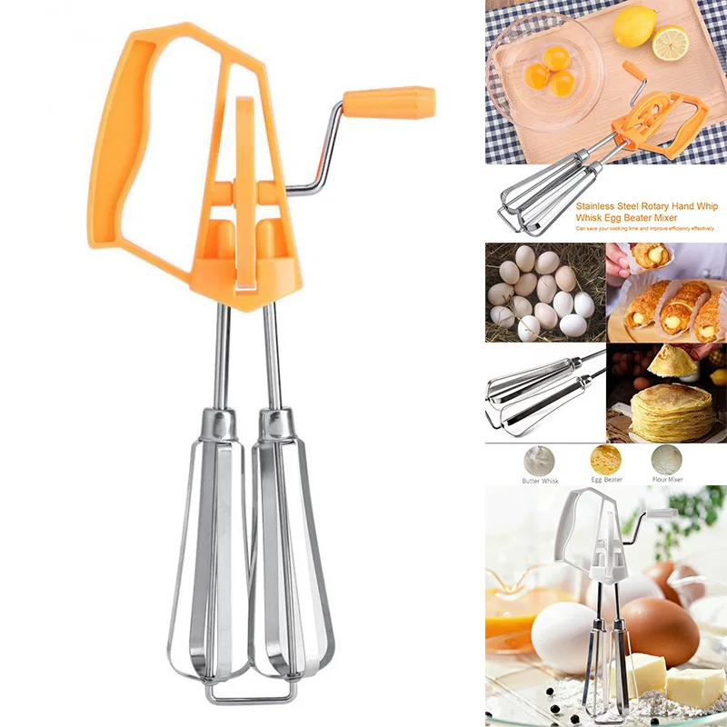 

Hand Whisk Egg Beater Mixer with Stainless Crank Plastic Handle for Kitchen Cooking Whipping Hand Whisk Egg Beater Kitchen Tools