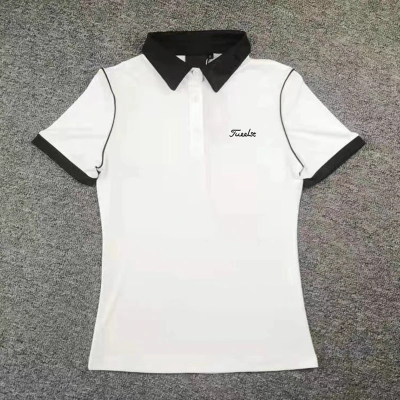 Golf Shirts for Womens Summer Solid Color Golf Clothing Short Sleeve Leisure Golf Wear Quick-Drying Breathable Golf T-shirts