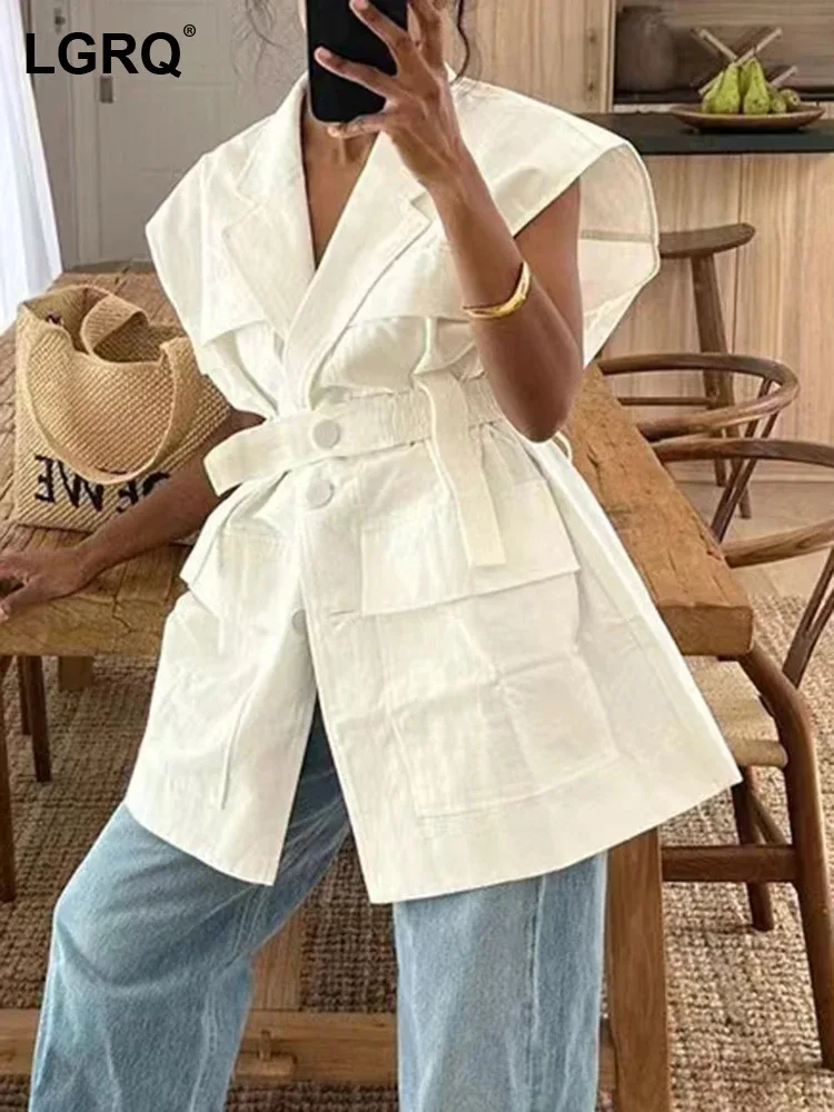 LGRQ жилет без рукавов для женщин со сборкой на талии и v-образным вырезом