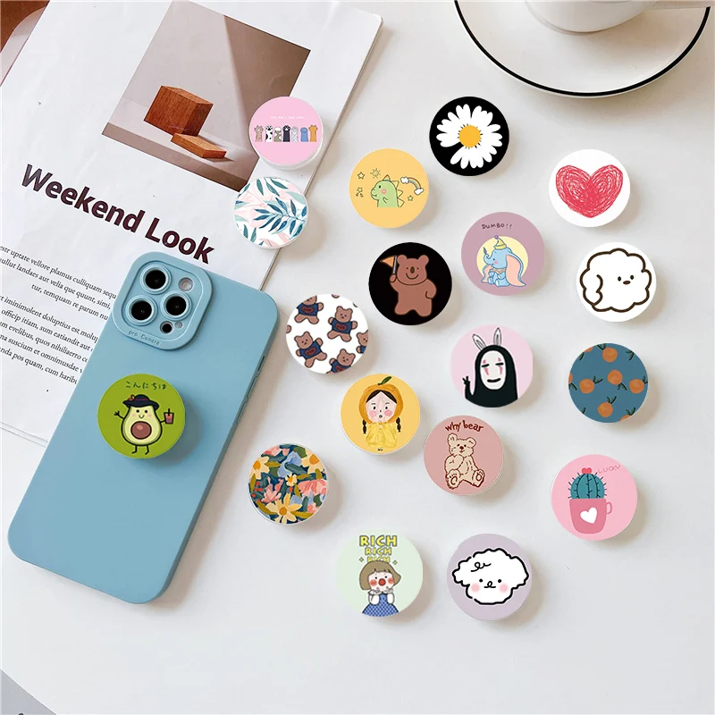 

Cute Round Cartoon Mobile Phone Holder Foldable Finger Ring Phone Grip Tok Stand Mobile Phone Accessories for iphone 13 Samsung