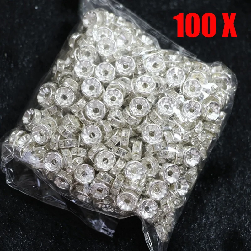 

100pcs Silver Rhinestones Hole 316 Stainless Steel Crystal Spacer Beads with Rhinestone for Jewelry Making DIY Bracelet Necklace