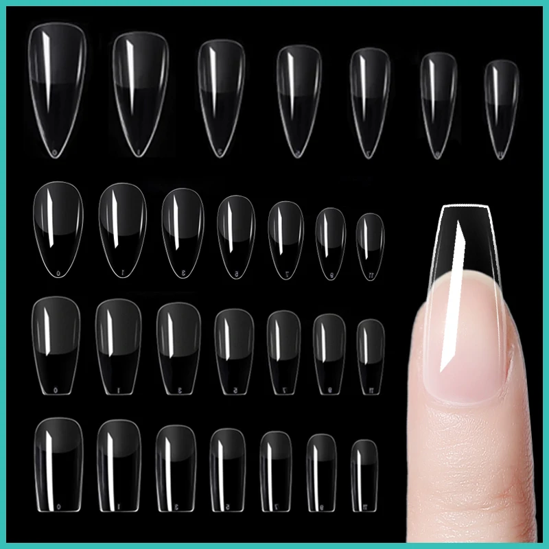 120Pcs Full Cover Press On Nail Tips Stiletto Almond Square Coffin French False Fake Soak Off Gel Nail Extension Tips Capsule