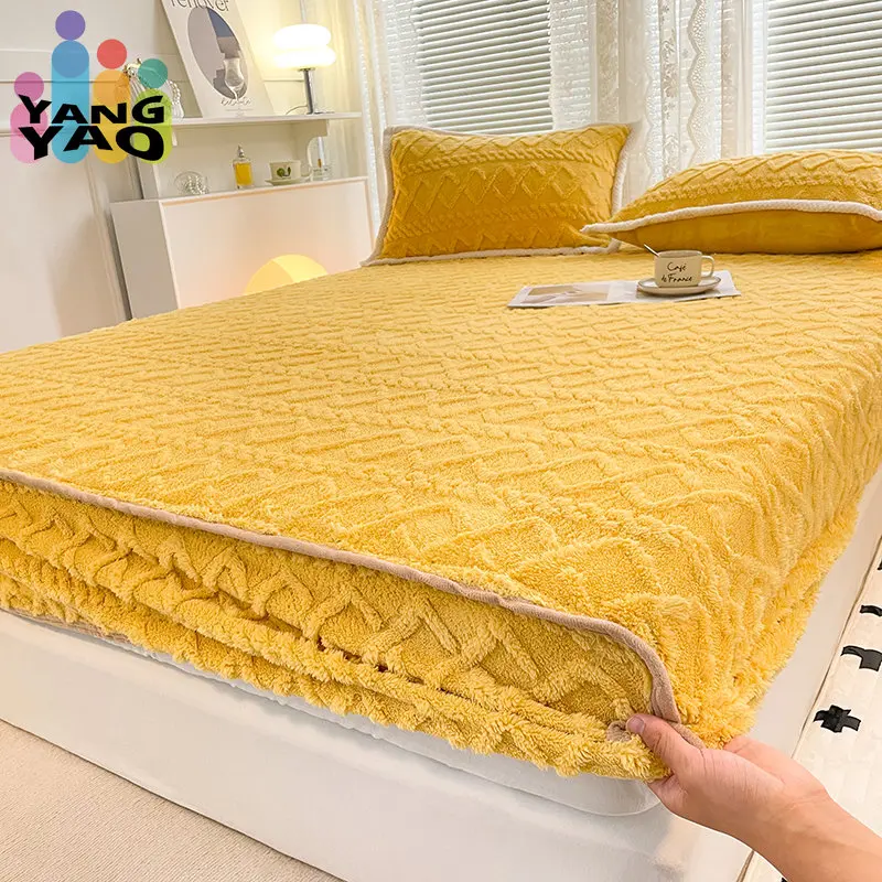 

Queen King Size Fitted Sheet Winter Warm Bed Sheet Taff Velvet Fleece Bed Linen Plush Mattress Cover 2 Personnes Thick Bed Cover