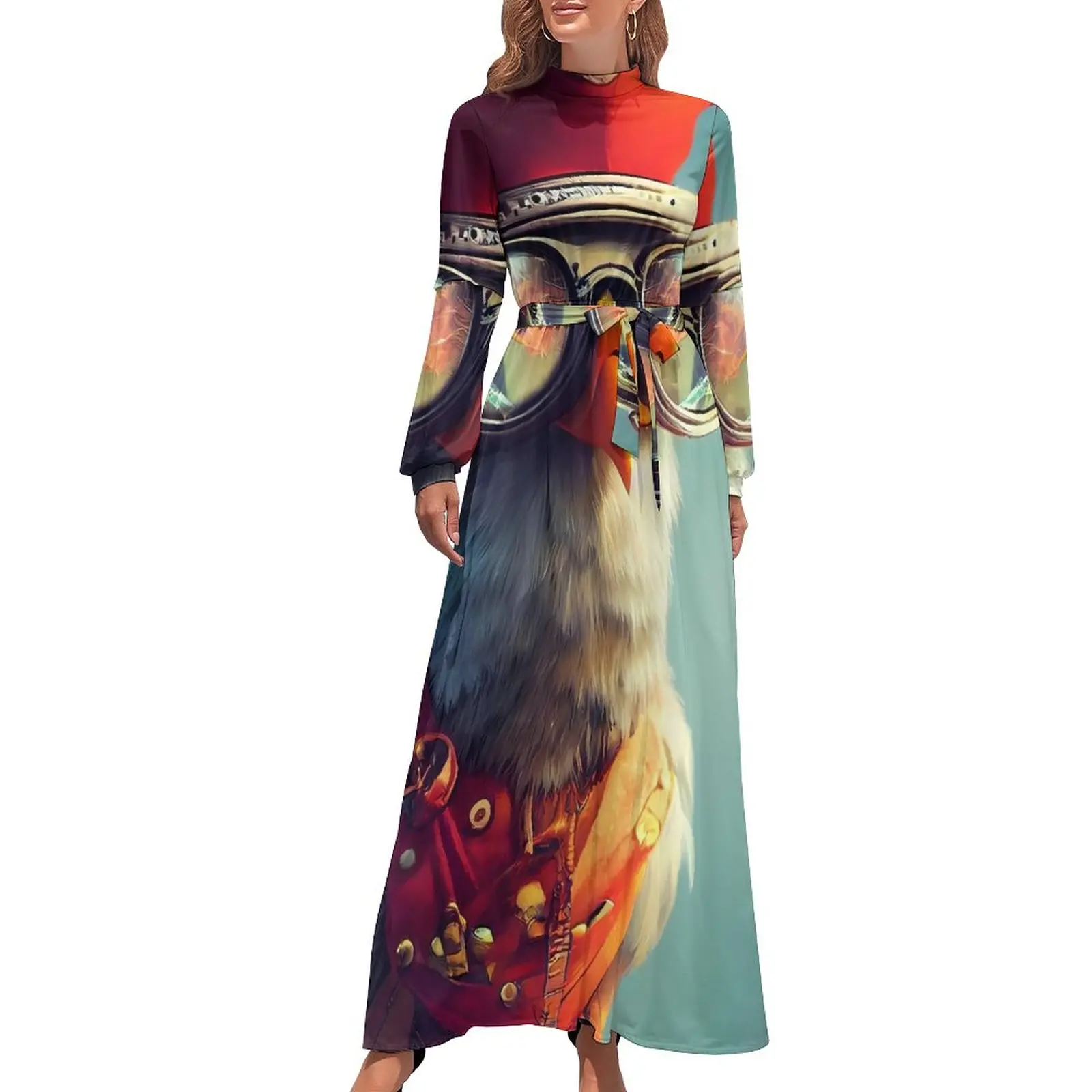 

Funny Animal Dress Pirate Rooster Sexy Maxi Dress Casual Boho Beach Long Dresses High Neck Pattern Clothes