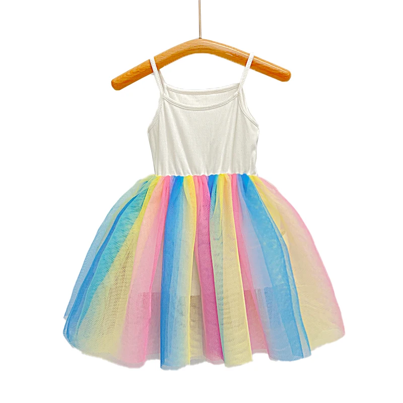 

Летнее платье без рукавов для маленьких девочек, повседневные платья с радужными лямками для детей, новинка 2022, модная детская одежда