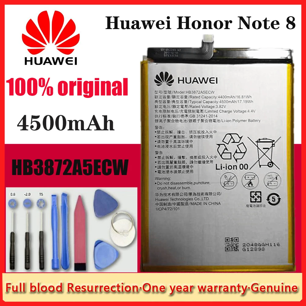 

Hua Wei New 100% Original High Capacity HB3872A5ECW 4500mAh Phone Battery for Huawei Honor Note 8 Replacement Mobile Batteries