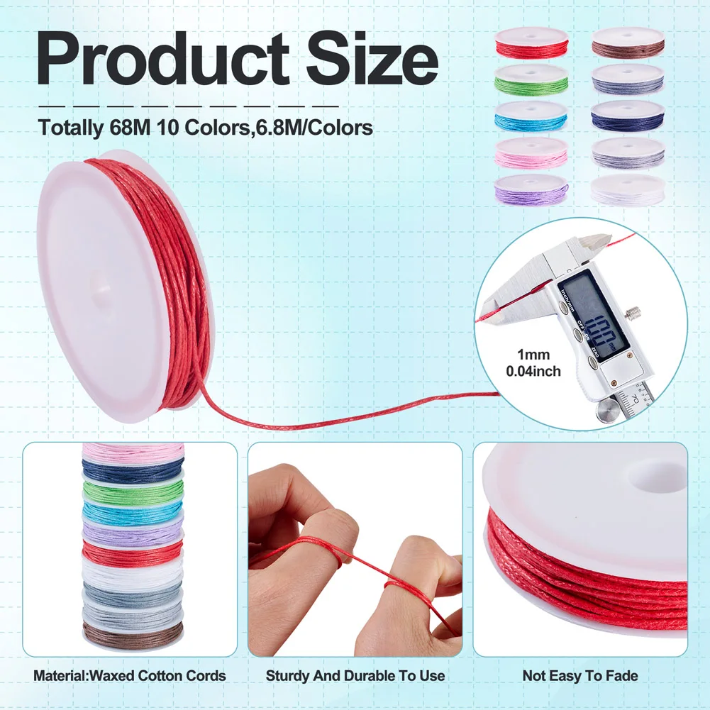6 8 м/рулон 1 мм вощеные хлопковые шнуры многослойный круглый шнур макраме для