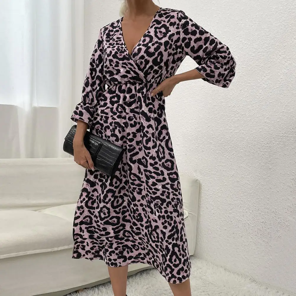 

Versatile Slim Fit Spring Autumn Sexy Leopard Print Holiday Dress Streetwear