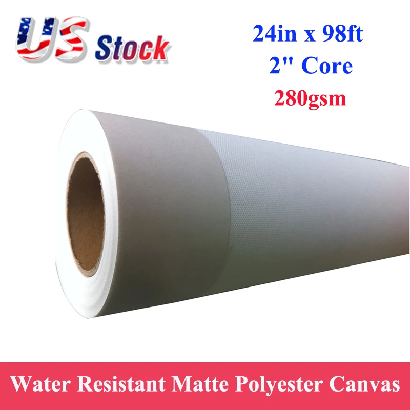

24in x 98ft Water Resistant Matte Polyester Canvas 2" Core 280g for Water Based Inks Printer for Decorative Painting Printing