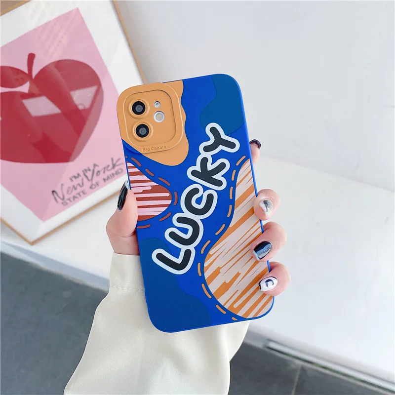 

lucky cute Blue Silicone Phone Case For iPhone 13 12 mini 11 pro xs max X XR 5 6 7 8 plus SE 2 3