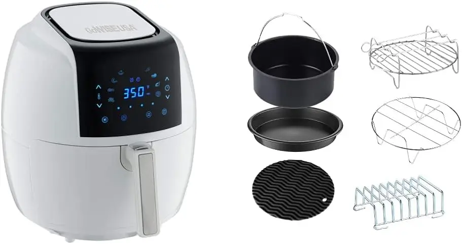 

Цифровой фритюрница XL 8-в-1 с книгой рецептов, белый и стандартный комплект аксессуаров для фритюрницы из 6 предметов на 2,75-4 кварта, Sm