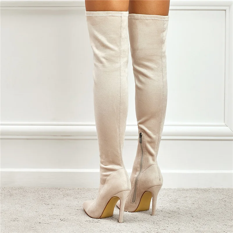 

2023 Women Catwalk Boots 11cm High Heels Over The Knee Thigh High Boots Lady Stripper Long Suede Boots Winter Sexy Fetish Shoes