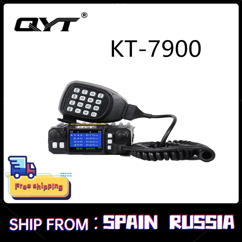Compact QYT KT-7900D 25W Mobile Radio Quad Band 136-174/220-260/350-390/400-480MHz FM Transceiver Amateur Cable ANT-7900D BT-89