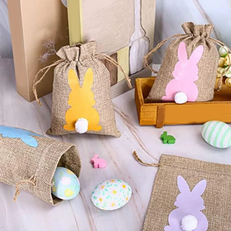 Подарочные пакеты на шнурке Сумка с кроликом Пасхальный Кролик Льняная сумка со