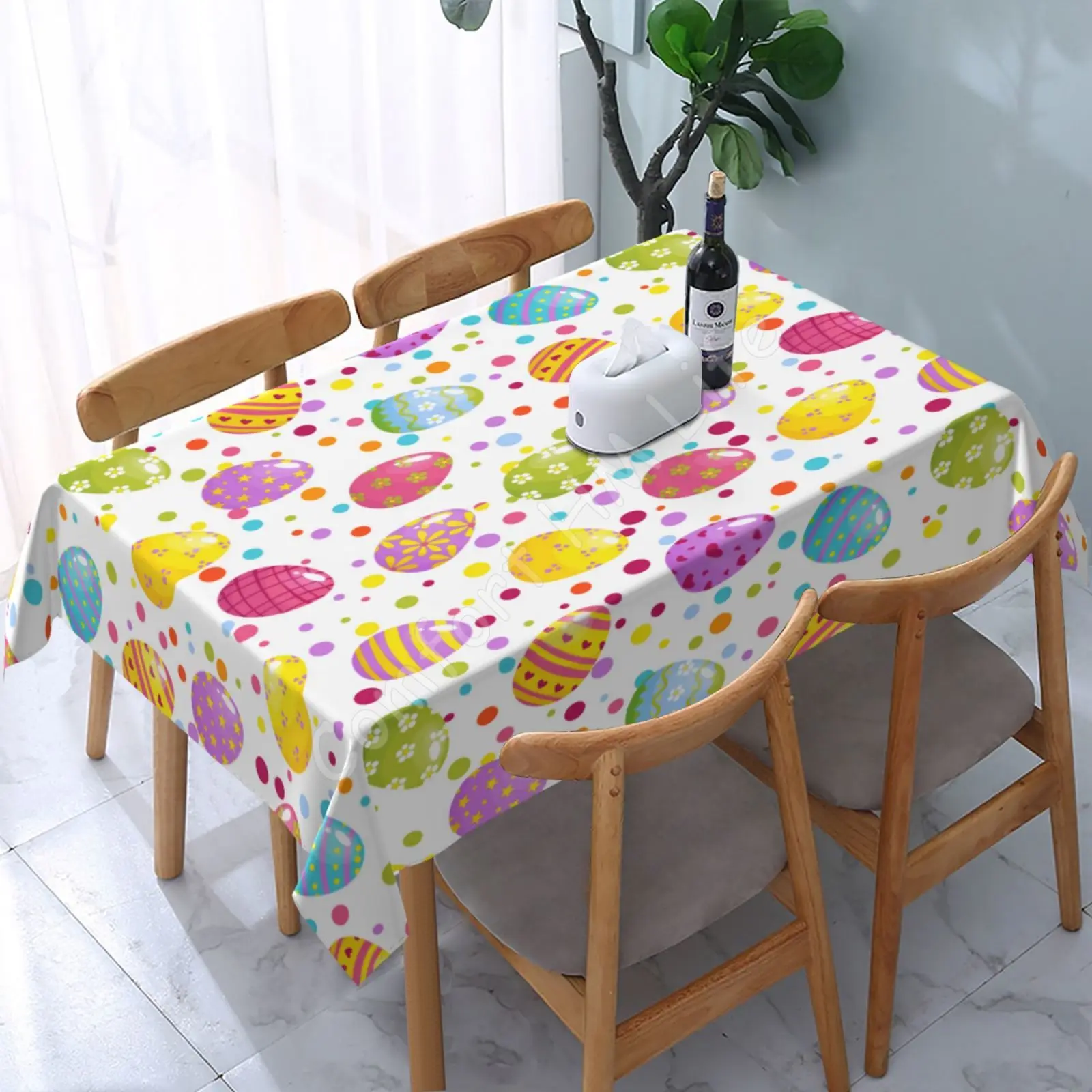 

Happy Easter Eggs Tablecloth Rectangular Waterproof Table Cloth Farmhouse Wedding Holiday Party Home Dining Table Decor