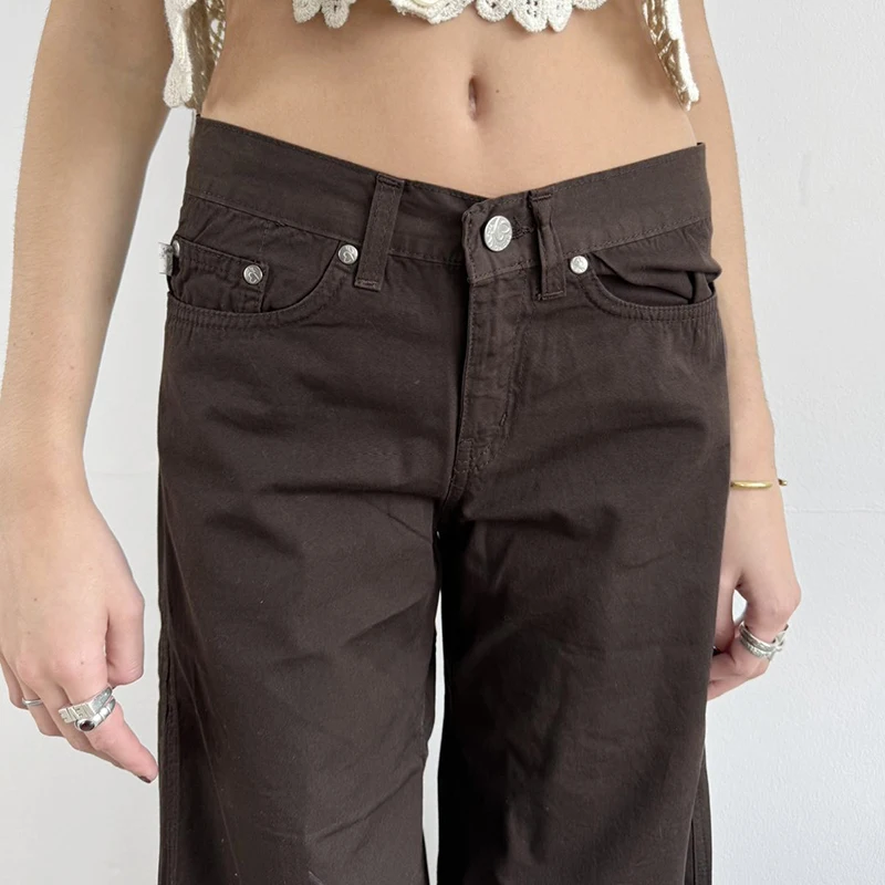 HEYounGIRL женские коричневые расклешенные джинсы в стиле ретро свободного покроя