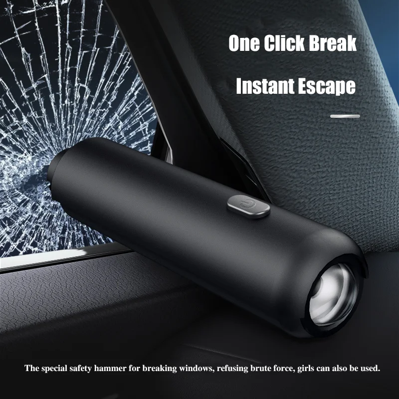 

4-In-1 Car Safety Hammer Window Glass Breaker Car Seat Belt Cutter Flashlight Multifunctional Phone Number Card Escape Emergency