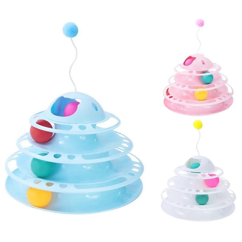 

Игрушка для кошек с колокольчиком, игрушка-башня для кошек, 3-уровневая башня треков, шарик для кошек-тизер, игрушка, вращающийся Трековый ша...