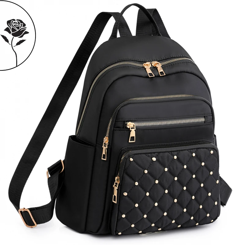 

Rivet Design Backpack Women's Anti-Theft Shoulder Bags Casual Large Capacity Nylon Travel Backpack Youth Girls School Bags