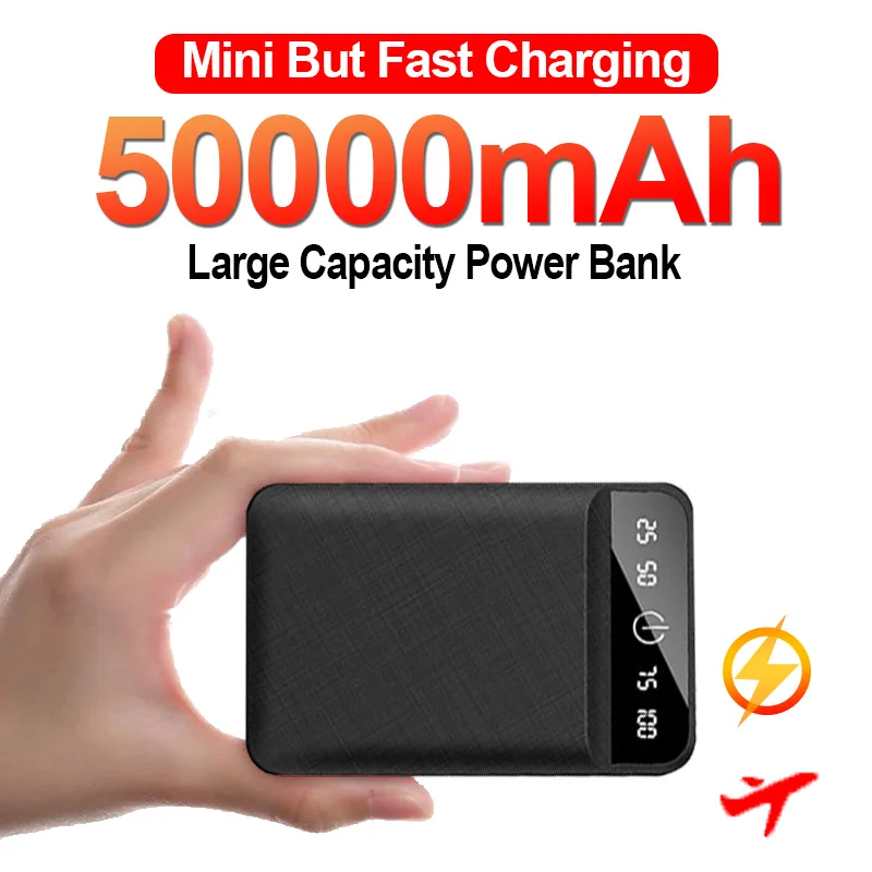 

Mini Two-way Fast Charging Power Bank 50000mAh Mirror Screen LED Digital Display Powerbank for iPhone 13 Samsung Huawei Xiaomi
