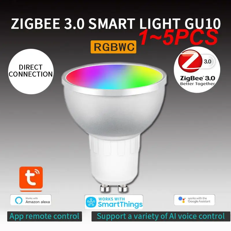 

1~5PCS Tuya ZigBee 3.0 Smart LED Bulb 5W RGB CW Voice Control Night Light Adjustable Color Smart bulb Work With Alexa Google