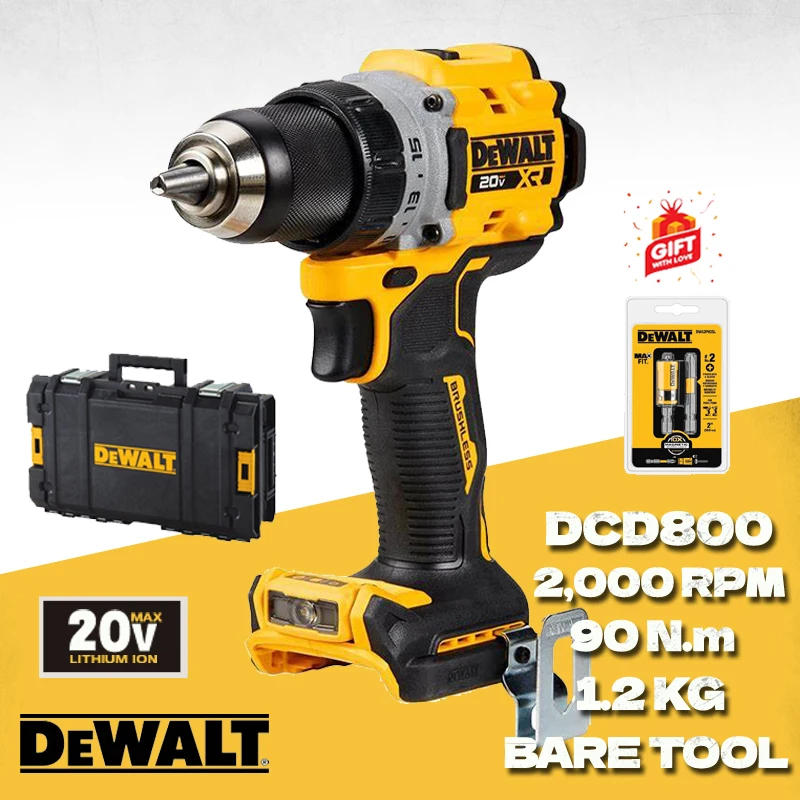 Дрель DEWALT DCD800 аккумуляторная с бесщеточным двигателем, всего 20 в, XR, 1/2 дюйма Дрель DEWALT DCD800 аккумуляторная с бесщеточным двигателем, всего 20 в, XR, 1/2 дюйма