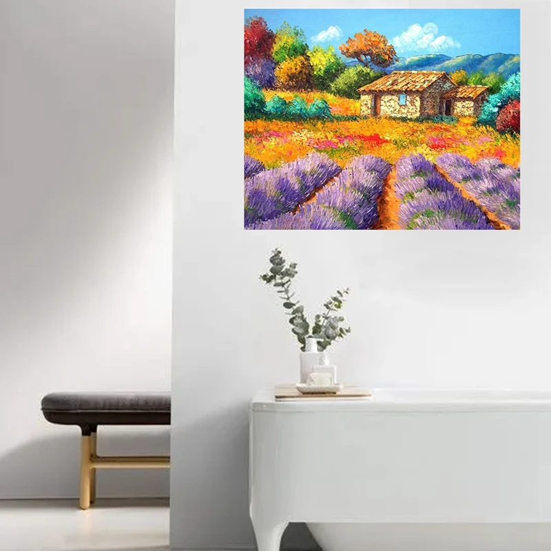 DIY пейзаж лаванды дом цветок море прованс полный алмаз круглый алмазная живопись